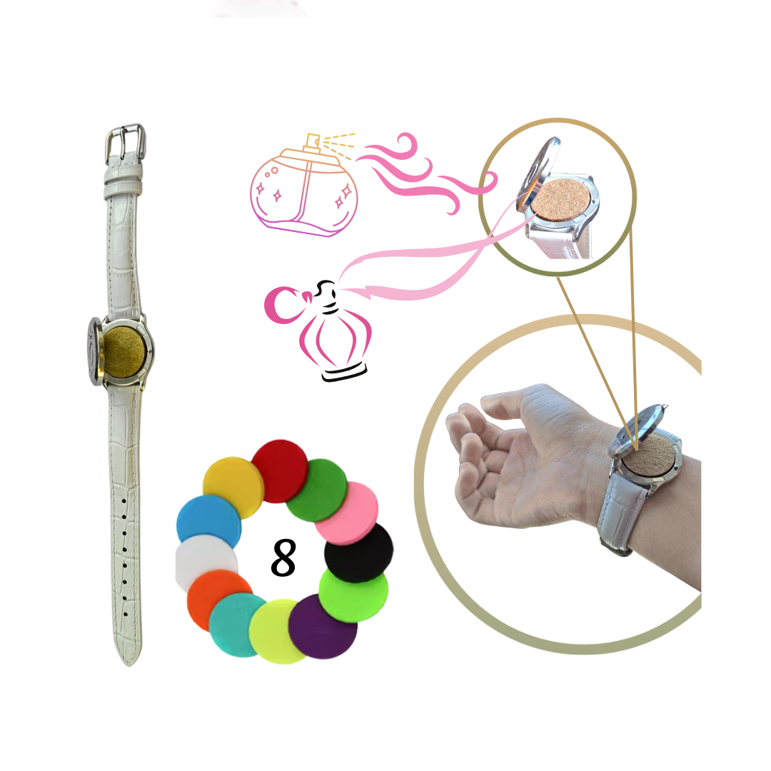 Pulsera unisex de cuero genuino con medallón aromático de acero inoxidable y 8 almohadillas para diferentes fragancias