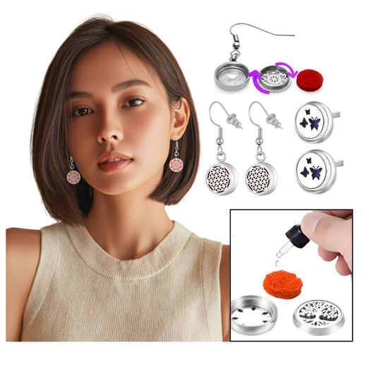 Aretes colgantes de acero inoxidable con medallón enroscable y almohadillas difusoras de aroma, tienen diseños elegantes y con aperturas para garantizar la difusión de cada perfume que se le agregue