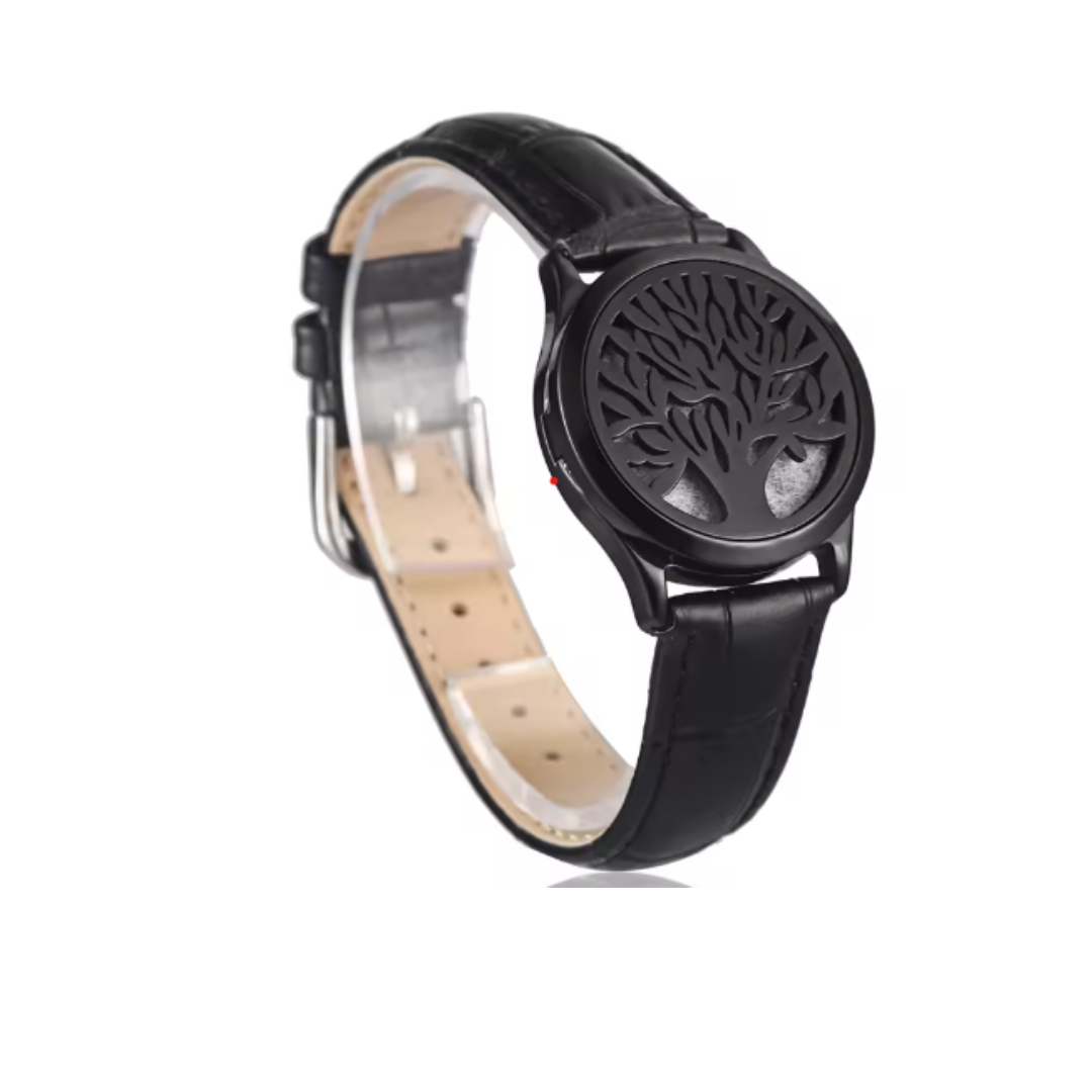 Pulsera unisex de cuero genuino con medallón aromático de acero inoxidable y 8 almohadillas para diferentes fragancias