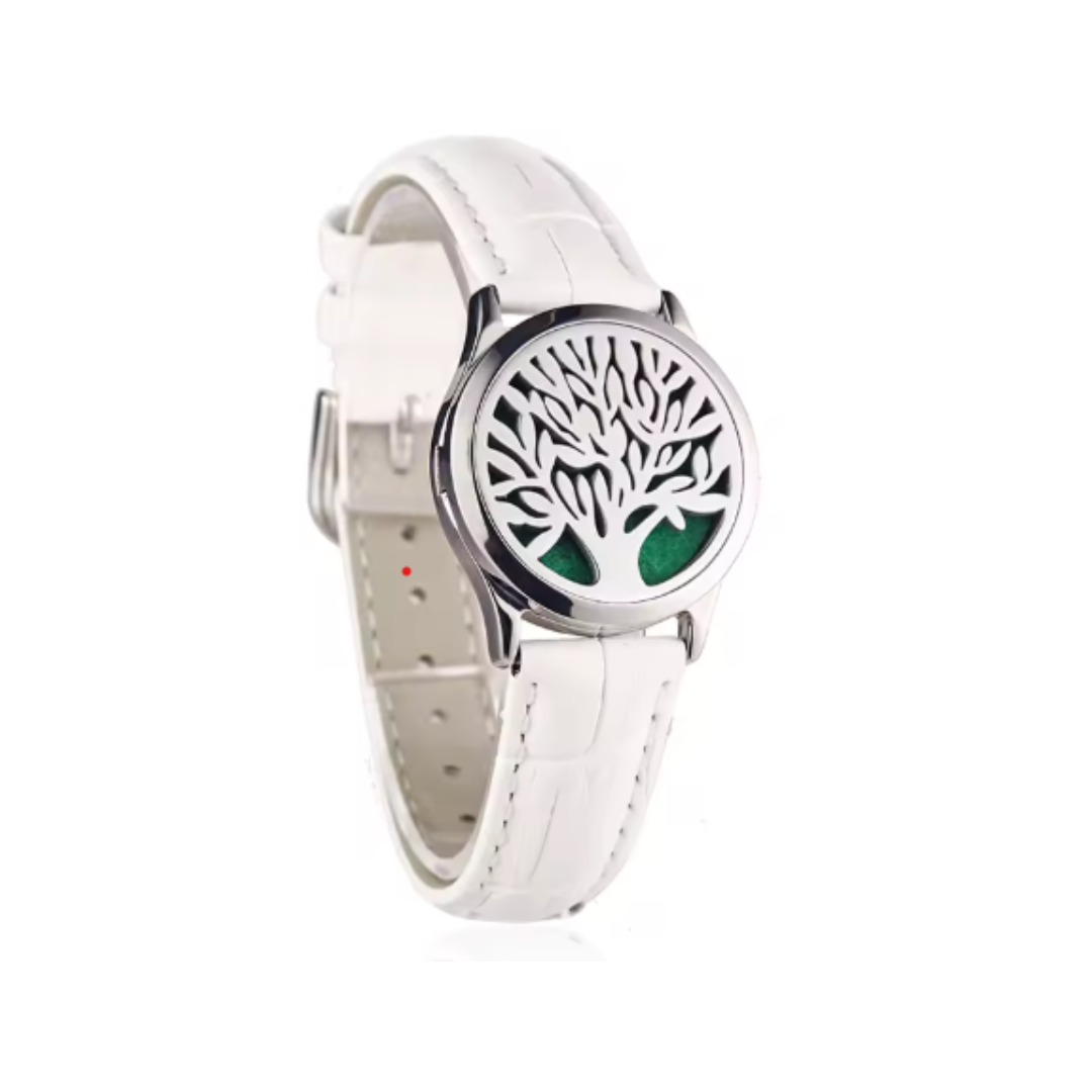 Pulsera unisex de cuero genuino con medallón aromático de acero inoxidable y 8 almohadillas para diferentes fragancias