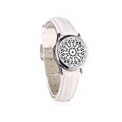 Pulsera unisex de cuero genuino con medallón aromático de acero inoxidable y 8 almohadillas para diferentes fragancias