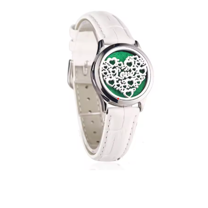 Pulsera unisex de cuero genuino con medallón aromático de acero inoxidable y 8 almohadillas para diferentes fragancias