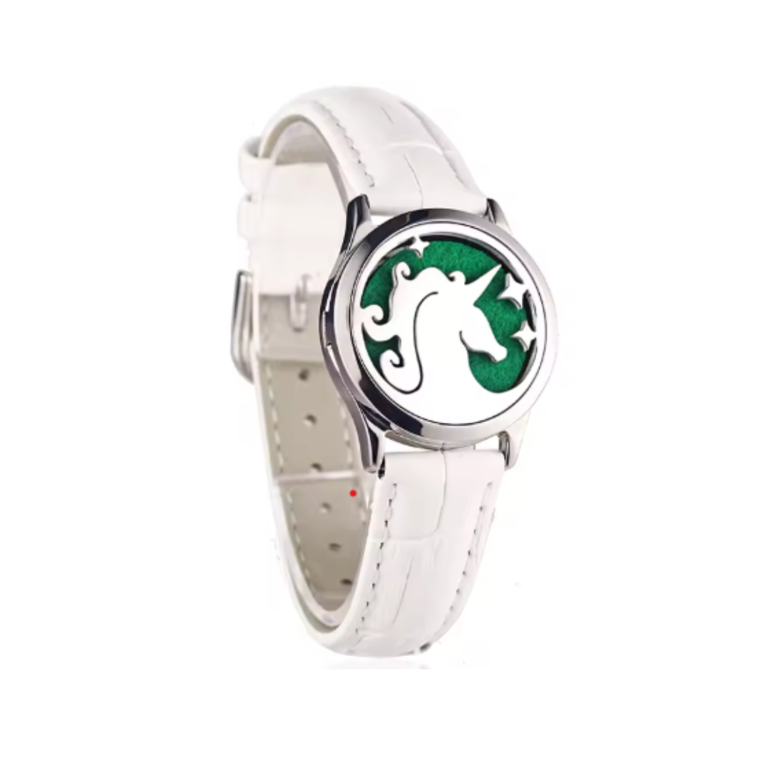 Pulsera unisex de cuero genuino con medallón aromático de acero inoxidable y 8 almohadillas para diferentes fragancias