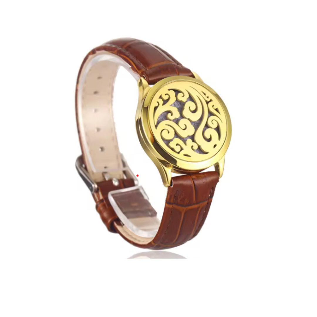 Pulsera unisex de cuero genuino con medallón aromático de acero inoxidable y 8 almohadillas para diferentes fragancias