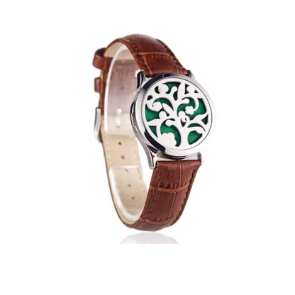 Pulsera unisex de cuero genuino con medallón aromático de acero inoxidable y 8 almohadillas para diferentes fragancias