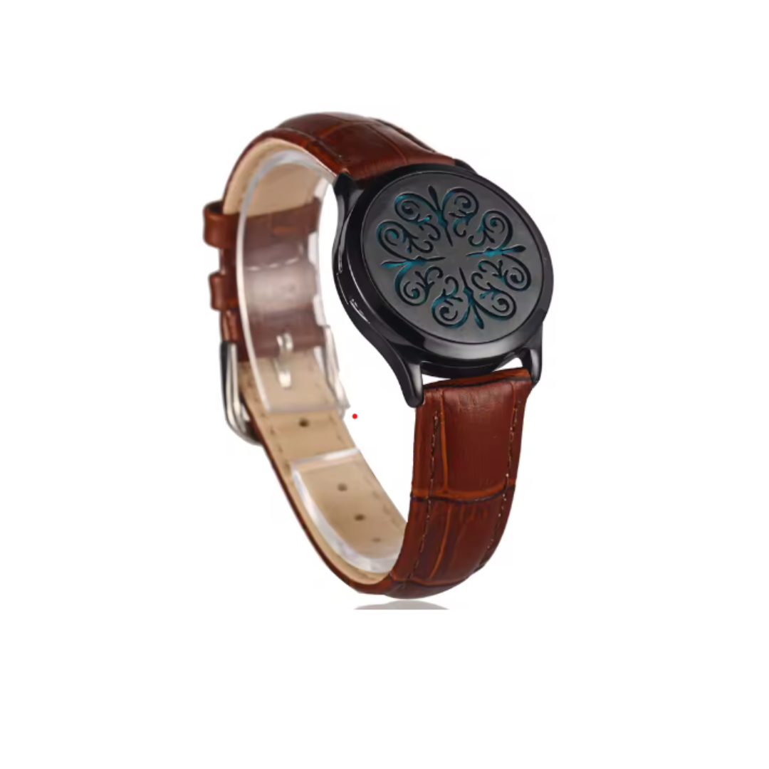 Pulsera unisex de cuero genuino con medallón aromático de acero inoxidable y 8 almohadillas para diferentes fragancias