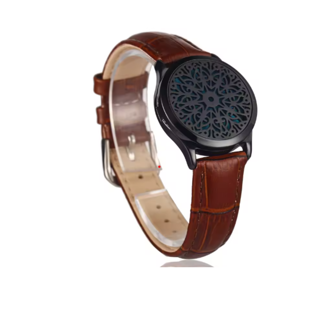 Pulsera unisex de cuero genuino con medallón aromático de acero inoxidable y 8 almohadillas para diferentes fragancias