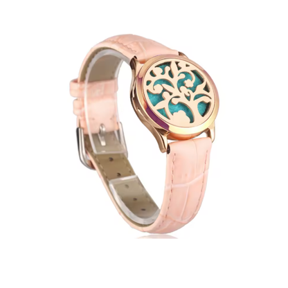 Pulsera unisex de cuero genuino con medallón aromático de acero inoxidable y 8 almohadillas para diferentes fragancias